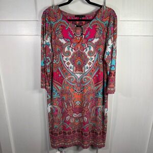 TIANA B Womens Dress 16W Paisley Print Keyhole Neck 3/4 Sleeve